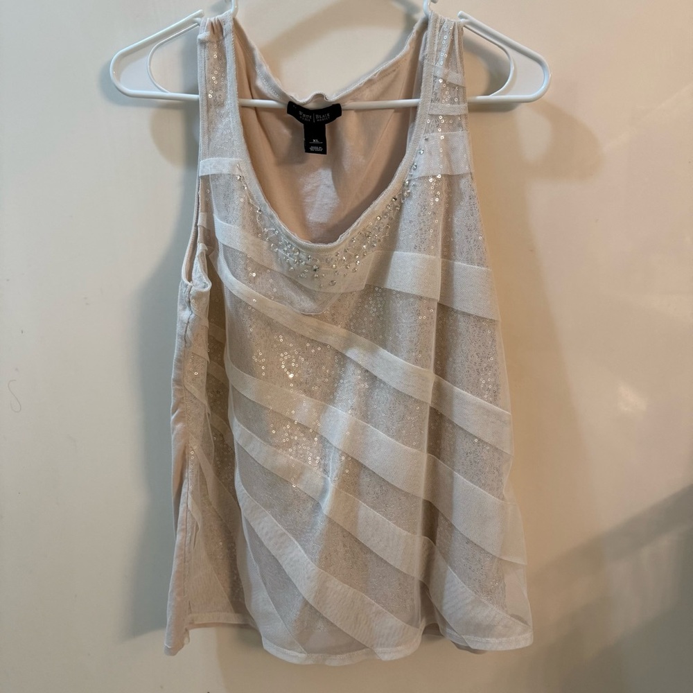 White House Black Market Cream Sequin Tank Top